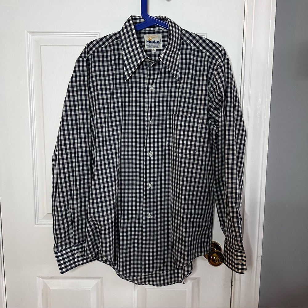 MOHAWK Men’s Black & White Gingham Shirt - Over Sized Collars, Size L 16-16.5”